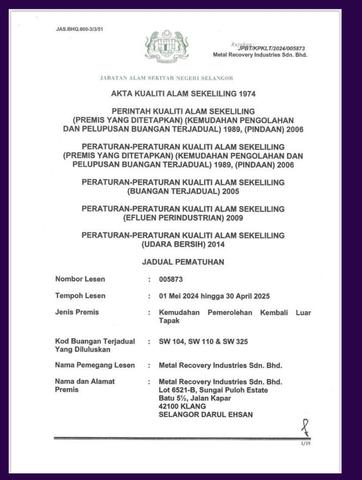 Scan of DOE compliance schedule, off-site recovery licence
